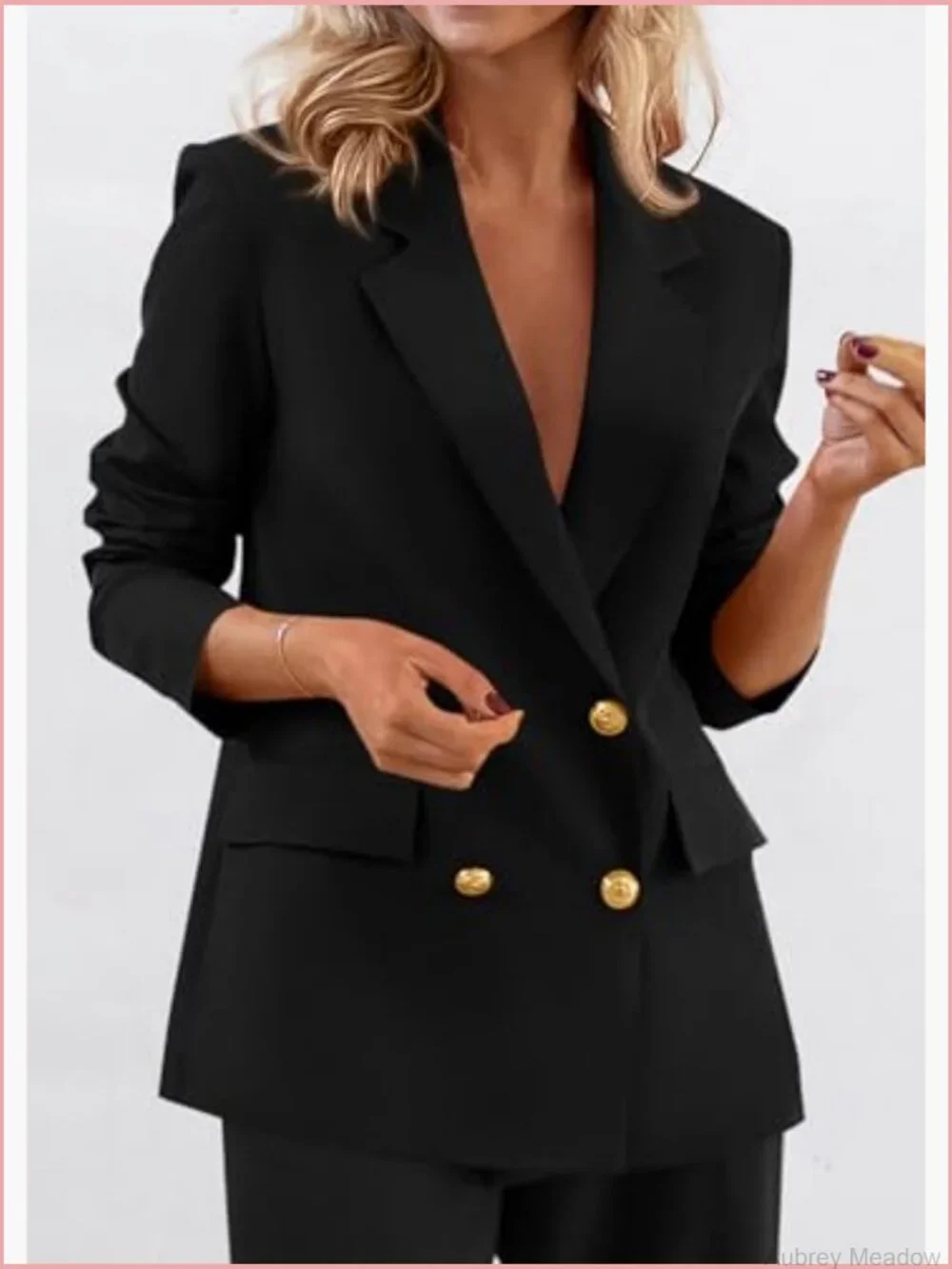 Women's Double Breasted Blazer Long Sleeve Notched Lapel Work Suit Jacket